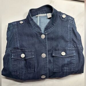 Chico’s Platinum Dark Wash Jean Jacket Women's Sz 1 (8/M),  Stretch Denim